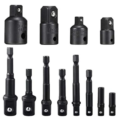 Imagen de 12 Piezas Adaptador de Impacto Socket Wrench 1/4&quot;, 1/2&quot;, 3/8&quot;+ 4 1/2&quot; 1/4&quot; 3/8&quot; Negro