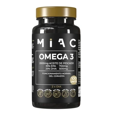 Imagen de Omega 3 100 Capsulas Epa y Dha 2000mg Fish Oil Natural Con Vitamina E Reduce Triglicéridos Mejora la Salud Cardiovascular Cerebral Sin Gluten, Huevo, Azúcar.
