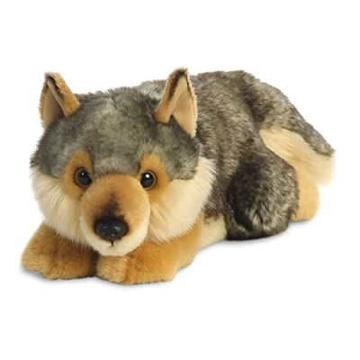Imagen de Aurora, 26264, MiYoni Lobo Acostado, 28cm, Peluche, Marrón y Gris