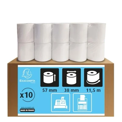 Imagen de Bobines pour machines a calculer et caisses 1 pli extra blanc 60g/m 57 mm x 38 12 (11,5 m)