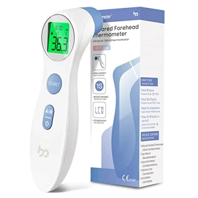 Imagen de termómetro de fiebre para bebés, niños y adultos, sin contacto, infrarrojo digital, digital con lectura precisa inmediata, alarma fiebre, color blanco