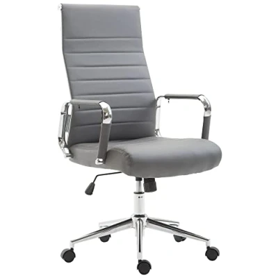 Imagen de CLP Silla De Oficina Kolumbus En Simil Cuero &amp; Base Metal con Ruedas I Escritorio Ergonómica Regulable Altura, Color:Gris