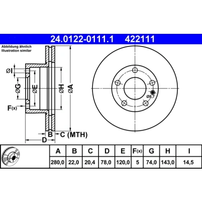 Imagen de ATE 24.0122 0111.1 Disco de freno 280,0 22,0 5 120,0 ventilado revestido BMW: 6 Coupé, 7