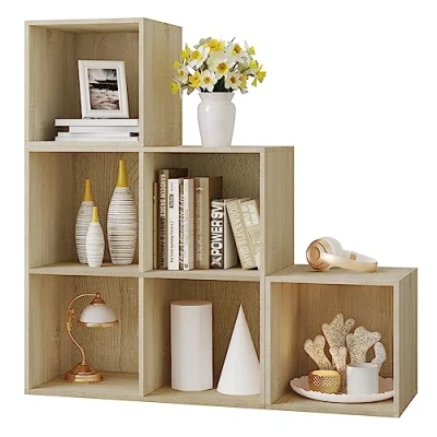 Imagen de WOLTU Estanteria Libreria con 6 Compartimentos, de Almacenamiento Madera, para Salon, Estudio y Oficina, Roble Claro, 90x30x90 cm, SK027hei