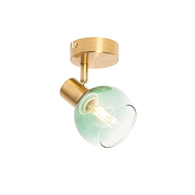 Imagen de Qazqa Art Déco Foco Deco dorado con cristal verde Vidro Acero/Redonda Adecuado para LED Max. 1 x 25 Watt