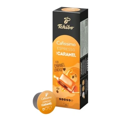 Imagen de Tchibo Cafissimo Espresso Caramel Cápsulas de café (10 unidades, con notas caramelo), comercio sostenible y justo, edición flavoured