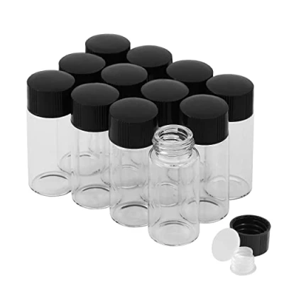 Imagen de Viales de Vidrio 10 ml con Tapones Rosca y Tapas Interiores plástico, Vial Muestra Líquido Transparente Pequeño, a Prueba Fugas, 12 Unidades