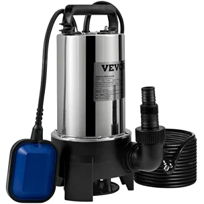 Imagen de VEVOR Bomba Sumergible de Aguas Residuales 1100W 1,75HP Agua Flujo Máximo 333,3L/min Sucia Elevación Máxima 9m para Bombear Piscinas, Sótanos, Estanques