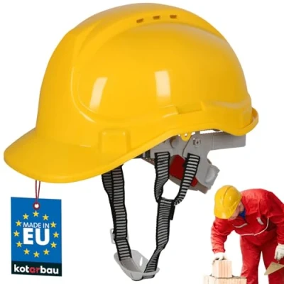 Imagen de KOTARBAU® Casco de Protección para construcción, Ajustable, plástico, Seguridad, Obra, en el Trabajo, la Cabeza, Amarillo