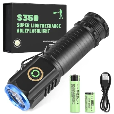 Imagen de LEAZZLE Mini Linterna LED Recargable USB, 2000 Lúmenes Super Potente con 5 Modos de Luz, Largo Alcance, IPX5 Impermeable Flashlight para Camping, Senderismo, Emergencia, Regalo