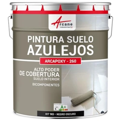 Imagen de ARCANE INDUSTRIES Pintura para Suelo de Baldosas Resina epoxi Arcapoxy 1 kg (hasta 5 m² en 2 capas) RAL 9005 Negro Oscuro