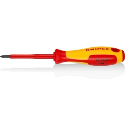Imagen de Knipex Destornillador para tornillos cruciformes Phillips® bruñido, mango aislante en dos componentes, según norma VDE 187 mm 98 24 01