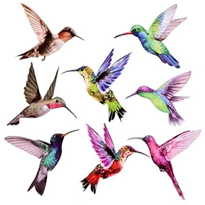 Imagen de Adhesivo para Ventana, 8 Piezas Ventana Anticolisión Calcomanías, Pegatinas Colibrí de Colores, Calcomanías Volador, Decoración la Sala Estar