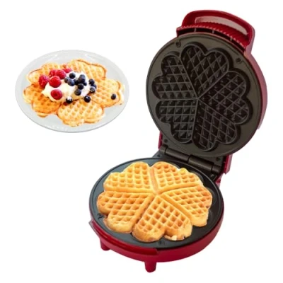 Imagen de BEHOME Gofrera con forma de corazón placa antiadherente, pies antideslizantes, 1000 W, máquina para 5 gofres a la vez, roja