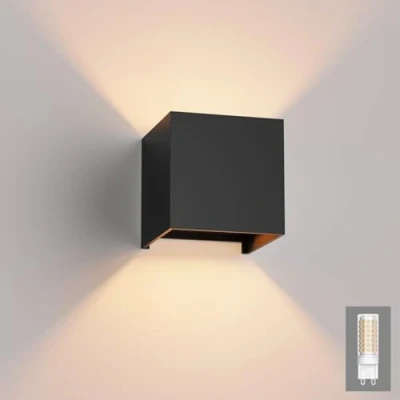 Imagen de Klighten Moderna Apliques De Pared Exterior y Interior, Blanco Cálido 3000K Lampara para Baño, Cocina, Comedor, Negro(Incluye bombillas G9)