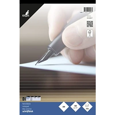 Imagen de Kangaro Bloc de notas A4 a rayas, 60 grs, 100 hojas, K 5504, blanco, 31 x 21 0,8