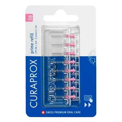 Imagen de Curaprox Interdentalbürsten CPS 08 prime, Refill, 8 Stück, pink, 0.8 mm Durchmesser, 3.2 Wirksamkeit, Nachfüllpackung, ohne Halter