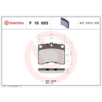 Imagen de BREMBO P 16 003 Juego de pastillas freno excl. contacto avisador desgaste sin accesorios PIAGGIO: Porter Bus, Furgón