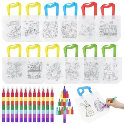 Imagen de Lixiluxia 12 Piezas Bolsas de Tela para Pintar y Crayones Cera Apilables (7 Colores en 1), Estuche Colorear, Graffiti Diy Niños