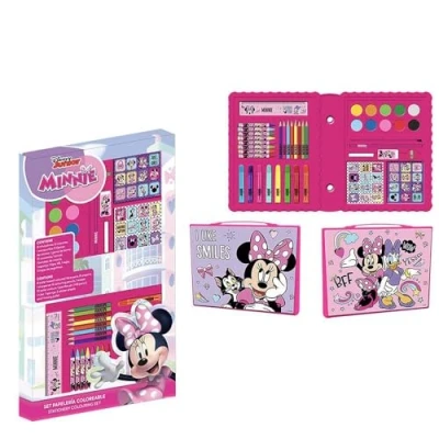 Imagen de Caja para Colorear de Minnie Mouse Con Rotuladores y Lapiceros Colores, Acuarelas Pegatinas Regla Hacer Trazos Definidos Kit Material Escolar Producto Original Diseñado en España