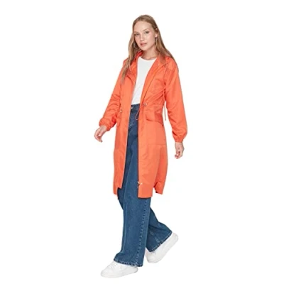 Imagen de TRENDYOL Abrigo de Mujer Regular Parkas Liso Tejido Capa, Azulejo, 40