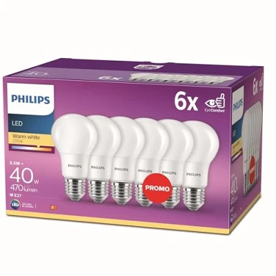 Imagen de Philips Bombilla LED 40W estándar E27 luz blanca cálida 230V, mate, no regulable pack 6