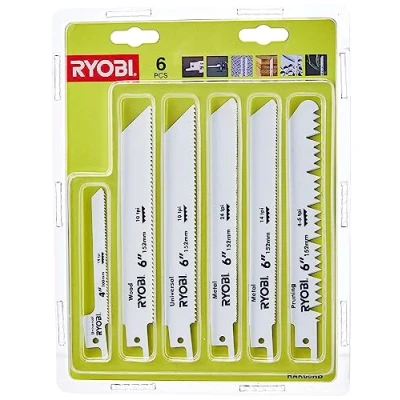 Imagen de RYOBI Blister 6 hojas de corte Sierra sable longitud 100 / 152 mm madera metal fijación universal sabre