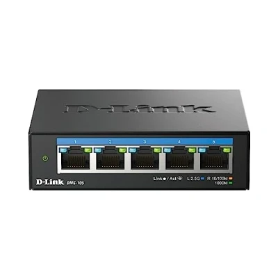 Imagen de D Link DMS 105, Switch Multigigabit, sin gestión, sobremesa, 5 Puertos 2.5 Gigabit (2.500 Mbps), Ideal para Enlace a NAS o servidores, metálico, Plug and Play, IGMP Snooping