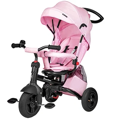 Imagen de HyperMotion Triciclo con Asiento cómodo Giratorio, Plegable para niños, Tobi Velar Mango de los Padres, Ruedas bombeadas, Rueda Libre, Impermeable, Deslizante Rosa