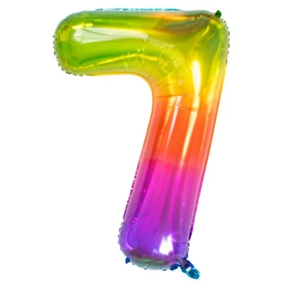Imagen de Folat 63247 Globo de Aluminio Número Figura 7 Yummy Gummy Rainbow 86 cm decoración globos helio para cumpleaños, aniversario