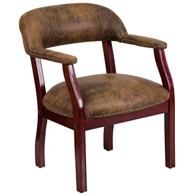 Imagen de Flash Furniture Silla De Conferencia con Ribete Clavos Decorativos, Madera, Tela, Espuma Poliuretano, Chaqueta Bomber Microfibra marrón, Conjunto 1