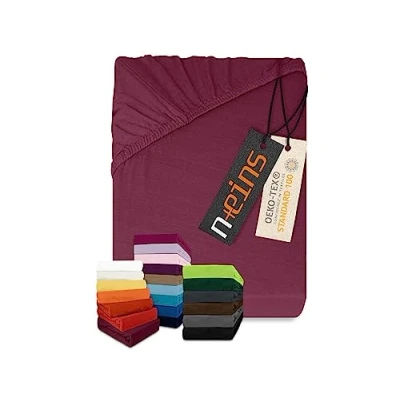 Imagen de npluseins Sábana bajera clásica de punto jersey, disponible en 34 colores modernos y 6 tamaños diferentes, 100% algodón, 90 100 x 200 cm, color morado