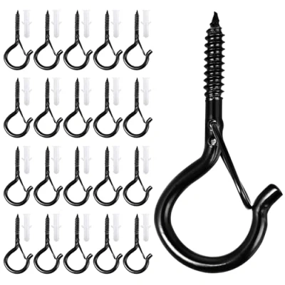 Imagen de Lrocotanc Ganchos de tornillo 20 piezas acero inoxidable con seguridad techo y pared para colgar plantas en maceta decoraciones navideñas（ Negro）
