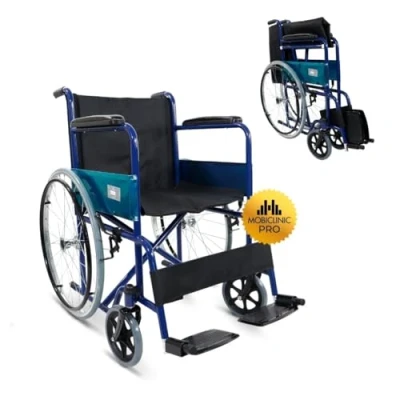Imagen de Mobiclinic®, Silla de Ruedas plegable, Alcázar, Autopropulsable, Freno estacionamiento, Marca española, Reposapiés abatibles, Reposabrazos acolchados, Resistente, Asiento 46 cm, macizas