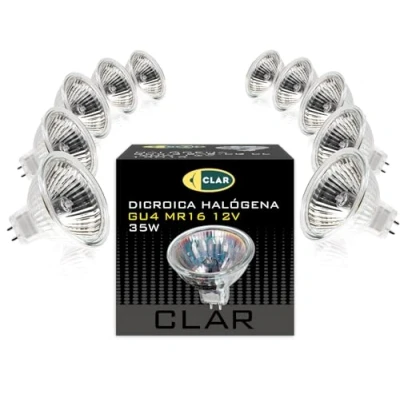 Imagen de CLAR Bombilla Halogena,Halogeno GU4, Bombillas 12 Voltios, Halogenas, 12V, Focos Halógenos, Foco MR11 35W (Pack 10)