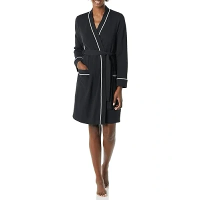 Imagen de Amazon Essentials Bata Media Ligera con Diseño Gofrado (Disponible en Tallas Grandes) Mujer, Negro, L