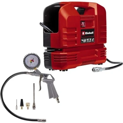 Imagen de Einhell Compresor TC AC 190 OF Set (1100 W, Motor compacto y ligero, máx. 8 bar, Incluye pistola de soplado, inflador neumáticos, manguera 3 metros juego adaptadores piezas)