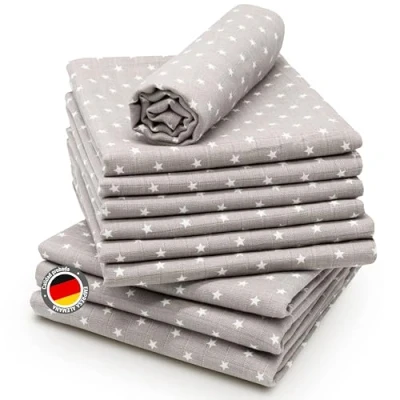 Imagen de ZOLLNER 10 muselinas para bebé algodón, 80x80 cm, Gris con Estrellas
