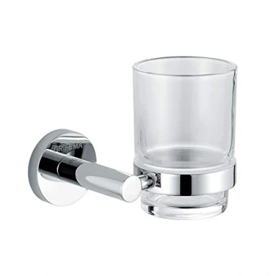 Imagen de GRIFEMA Ibiza Portavaso y Vaso de pared, con soporte, accesorios baño, Latón, Cromo
