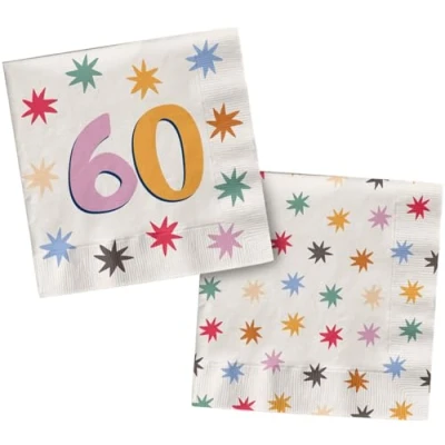 Imagen de Folat B.V. Decoración Blanca con Estrellas de colores Servilletas 60 Starburst 33 x cm 20 Piezas Vajilla Fiesta Alegre y Colorida para cumpleaños niños Adultos, Multicolor (26879)