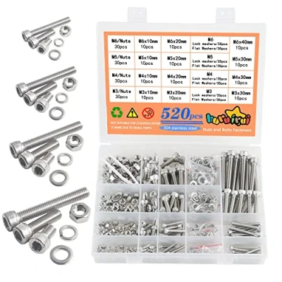 Imagen de 520 pcs M3 M4 M5 M6 Juego de Tornillos y Tuercas Hexagonales Allen Acero Inoxidable 304 con Tuerca Perno Arandela Plana Arandelas Resorte