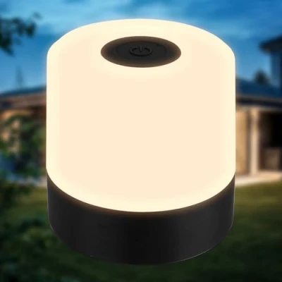 Imagen de B.K.Licht Mini lámpara LED de sobremesa inalámbrica IP44 táctil, regulable por pasos, batería recargable, cable USB C, mesilla noche, decorativa, LED, 7x7 cm, negro