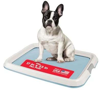 Imagen de IRIS USA soporte para almohadilla orinar, mediano perro, cierres asegurados, patas de goma antideslizantes, acabado pulido una fácil limpieza, protección contra fugas, bandeja