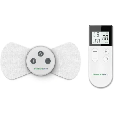 Imagen de Dispositivo inalámbrico TENS para aliviar el dolor Estimulador nervioso y muscular tratamiento del 15 modos 16 niveles de intensidad 2 almohadillas electrodo inalámbricas