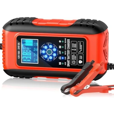 Imagen de Cargador de Baterías,Cargador Batería Coche Inteligente Completamente Automático, La Pantalla LCD se Utiliza en Bateria Automóviles, Motocicletas, etc (Red) (10A)