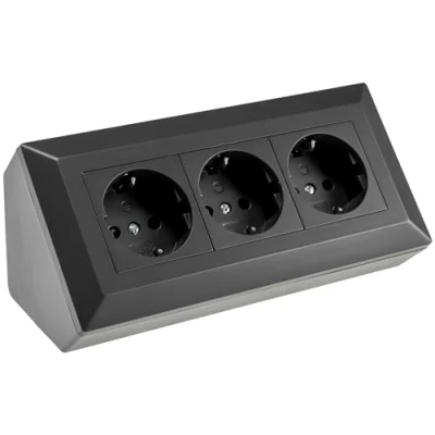 Imagen de Base de enchufe DELPHI 3 vías, color negro, 250V/16A, 3600W, montaje en superficie
