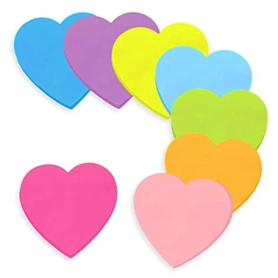 Imagen de notas adhesivas, 560 hojas de autoadhesivas corazón, 8 colores brillantes, bloc súper adhesivas color para oficina, hogar, escuela, reuniones (70 x 70 mm)