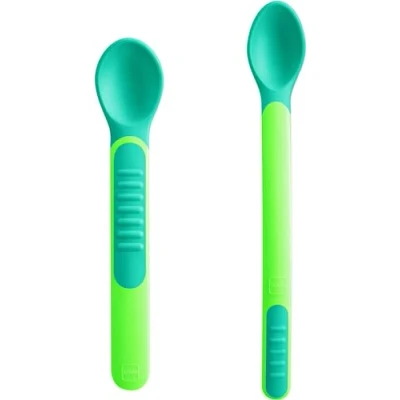 Imagen de Mam Heat Sensitive Spoons &amp; Cover Cubiertos de destete que cambian color con el calor, verde, Instrucciones en Lengua Extranjera