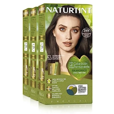 Imagen de Naturtint Coloración sin amoniaco 3WN Castaño Oscuro Radiante natural 100% cobertura de canas Ingredientes vegetales Color y duradero Pack 3