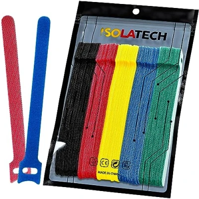 Imagen de [ISOLATECH] 100 unidades de bridas velcro colores, resellables y reutilizables, para cables (150 mm largo x 12 ancho)